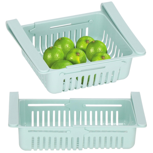 Organizer do lodówki pod półkę rozsuwany 20,5–28,5 cm, wysuwana szuflada miętowa