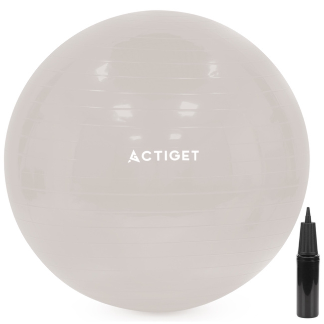 Piłka 65 cm do ćwiczeń pilates, rehabilitacyjnych, stretchingu z pompką, beżowa