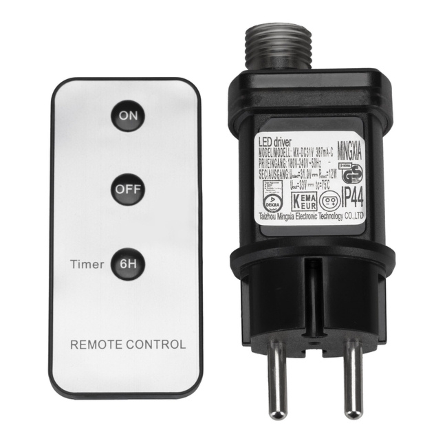 Zasilacz PRO do lampek 12W oświetlenia świątecznego IP44 + pilot z funkcją timer