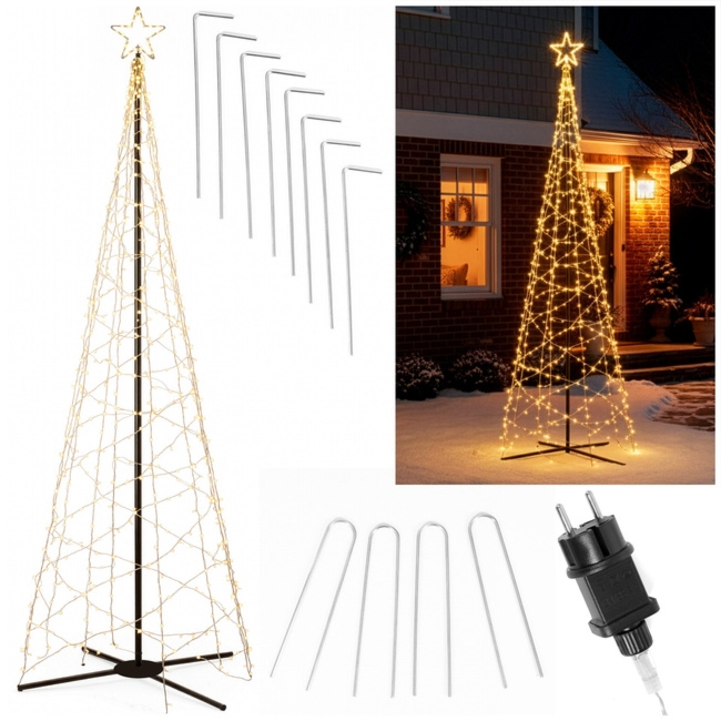 Choinka LED do ogrodu 500 cm dekoracja świecąca świąteczna 840 LED ciepły biały + ciepły biały flash