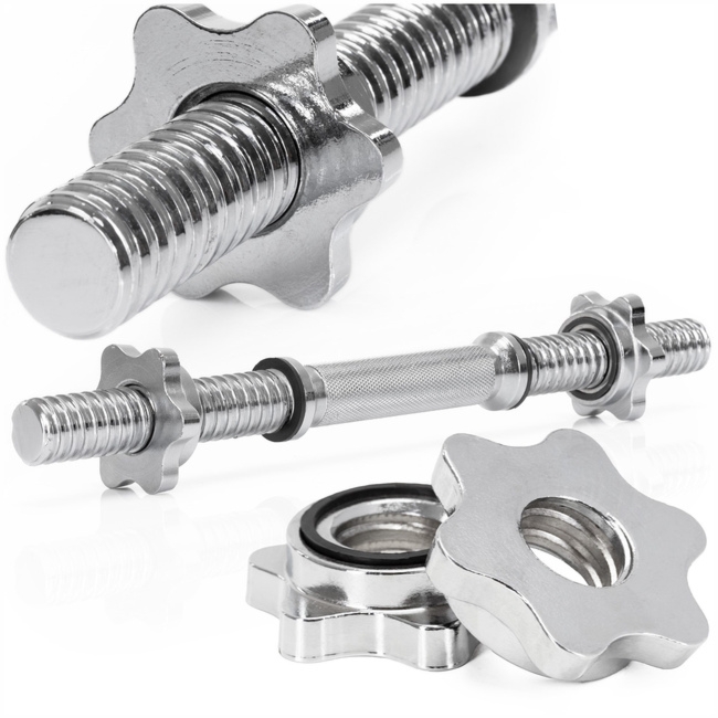 Gryf krótki 40 cm do hantli z zaciskami śr. 28 mm gwintowany, stal chromowana