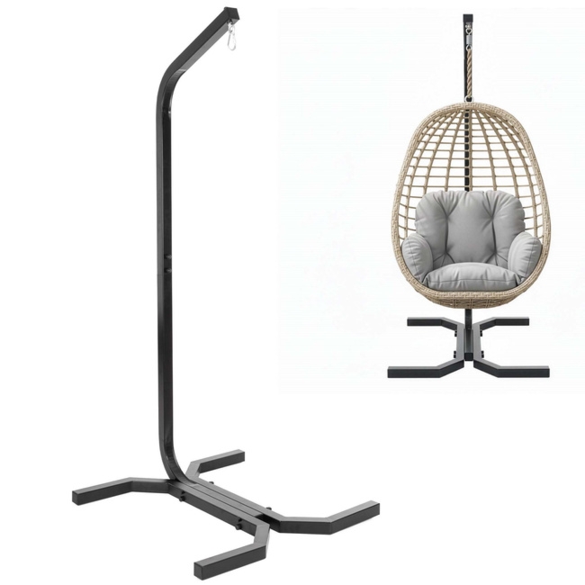 Stojak na krzesło ogrodowe, wiszące 180 kg stelaż na huśtawkę bocianie gniazdo, kokon czarny