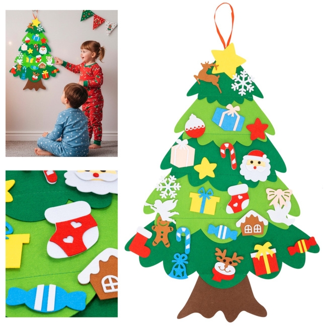 Ozdoba świąteczna, Choinka z filcu z zawieszkami 93 cm multikolor