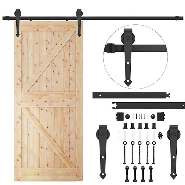 System do drzwi przesuwnych 200 cm prowadnica do 100 kg, barn door z ozdobnymi okuciami stal czarny