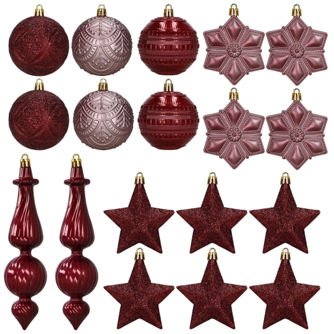 Bombki choinkowe 18 szt. zestaw ozdoby świąteczne matowe połyskujące brokatowe bordowe