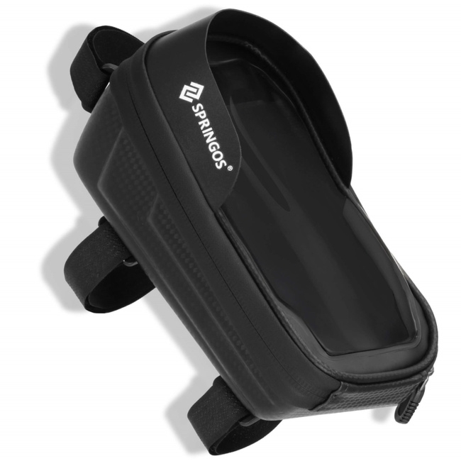 Sakwa rowerowa na ramę z uchwytem na telefon, saszetka rowerowa wodoodporna, czarna