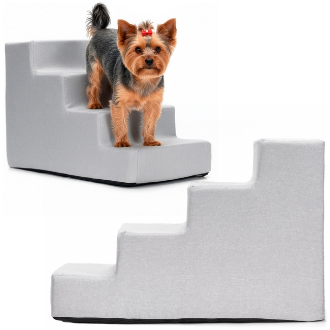 Schodki dla psa do łóżka 40 cm podest, rampa 4-stopniowa, szara