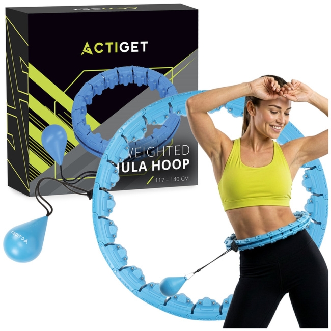 Hula hop z obciążeniem 24 elementy składane, z wypustkami do treningu cardio i fitness, niebieskie