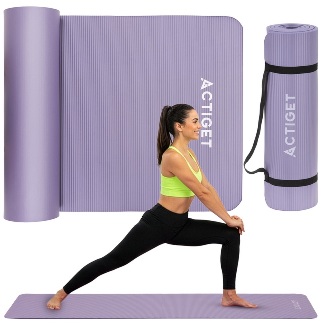 Mata do jogi, ćwiczeń fitness 183x61 cm antypoślizgowa, materac do stretchingu fioletowy