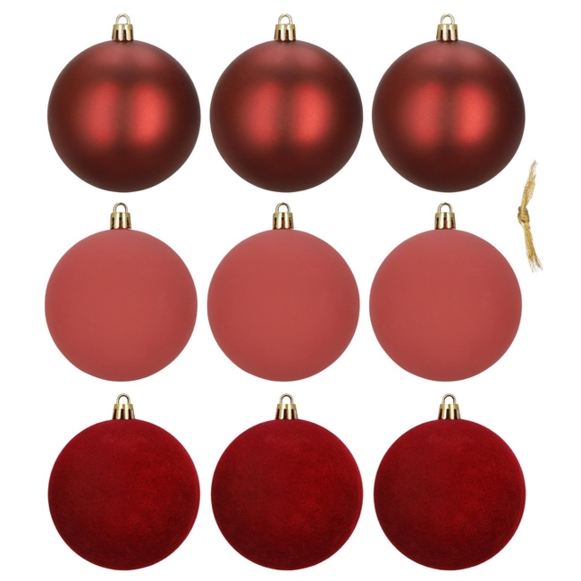 Bombki choinkowe 9 szt. zestaw dekoracji świątecznych 8,5 cm nietłukące, bordowe