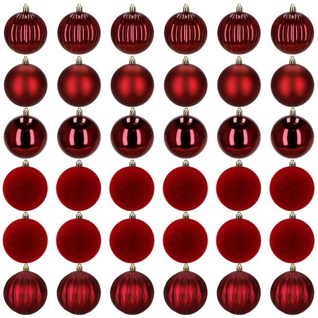 Bombki choinkowe 36 szt. zestaw dekoracji świątecznych, nietłukące, czerwone