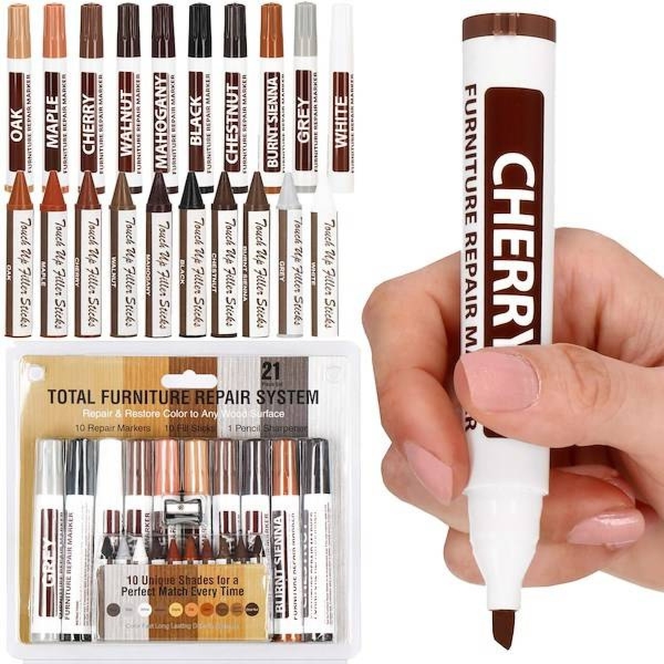 Zestaw naprawczy do mebli pisaki retuszerskie i woski 10 kolorów