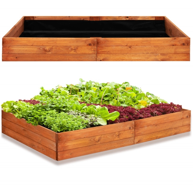 Skrzynia drewniana na warzywa 240x84x26,5 cm warzywniak z agrowłókniną, brązowy