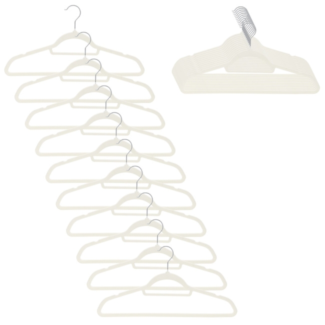 Wieszaki na ubrania 20 szt. welurowe odzieżowe do szafy, ecru