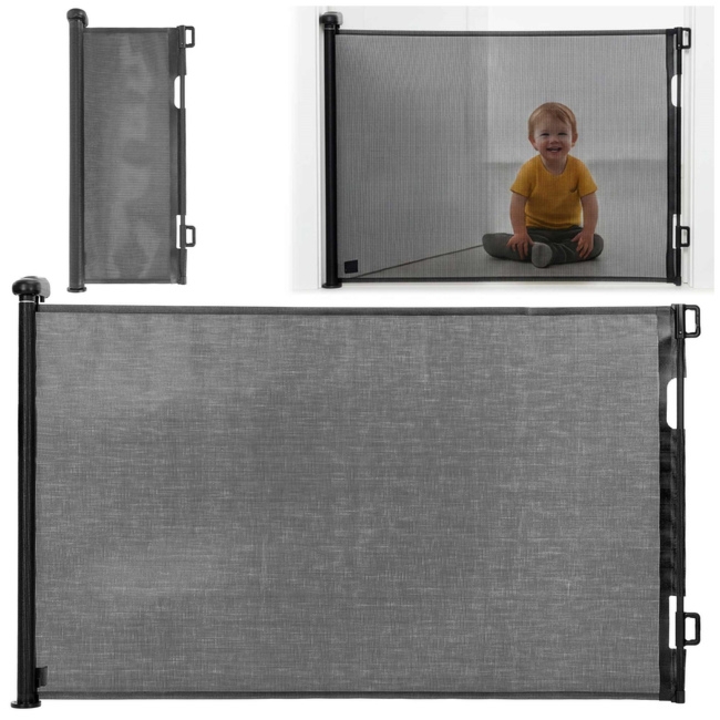 Bramka zabezpieczająca na schody 80 cm zwijana roleta do drzwi barierka ochronna czarna