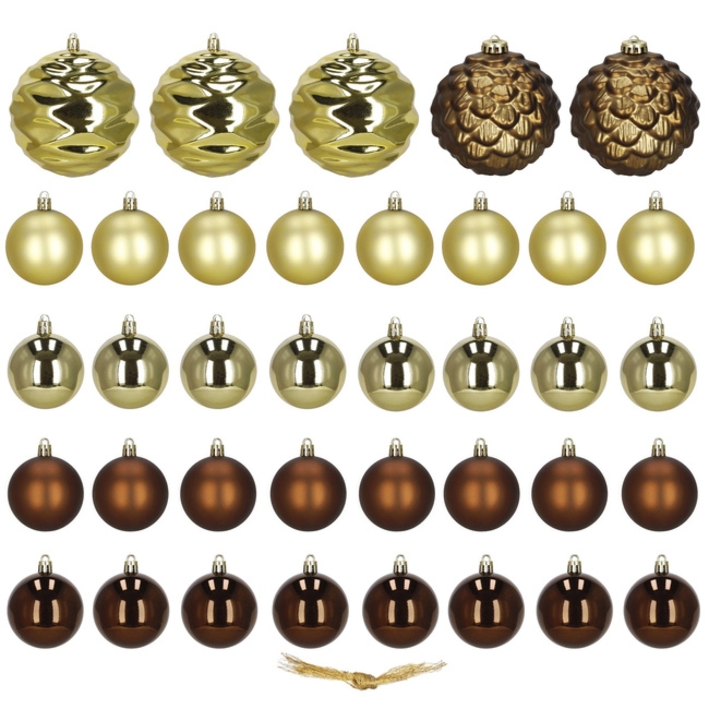 Bombki choinkowe 37 szt. zestaw dekoracji świątecznych, nietłukące złoto-brązowe