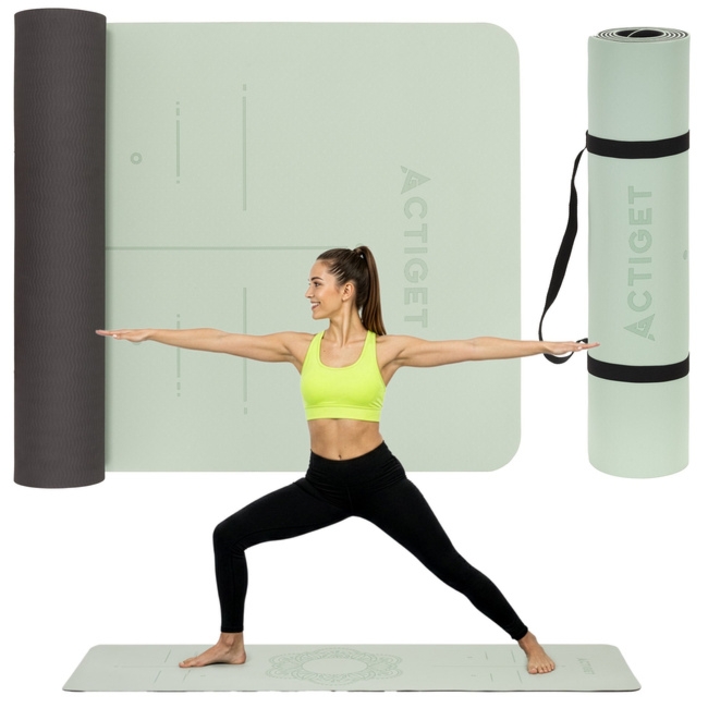 Mata do jogi, ćwiczeń fitness 183x61 cm antypoślizgowa, materac do stretchingu miętowy