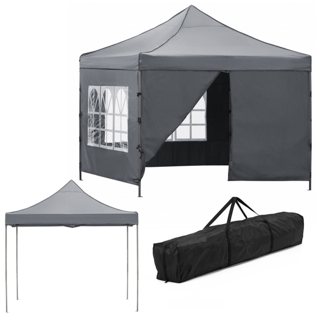 Namiot handlowy 3x3 m ogrodowy pawilon targowy ekspresowy na imprezy, catering ciemnoszary