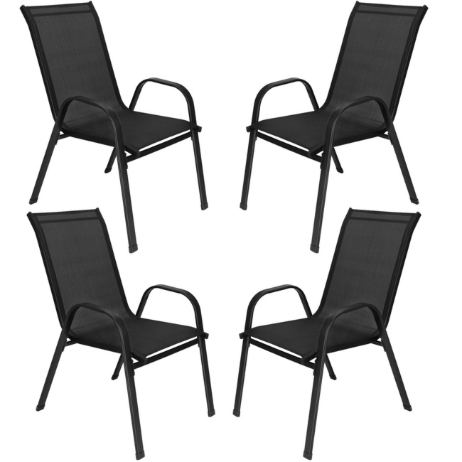 Krzesła ogrodowe, zestaw 4 szt. metalowe na balkon taras 92 cm, z textilene czarne
