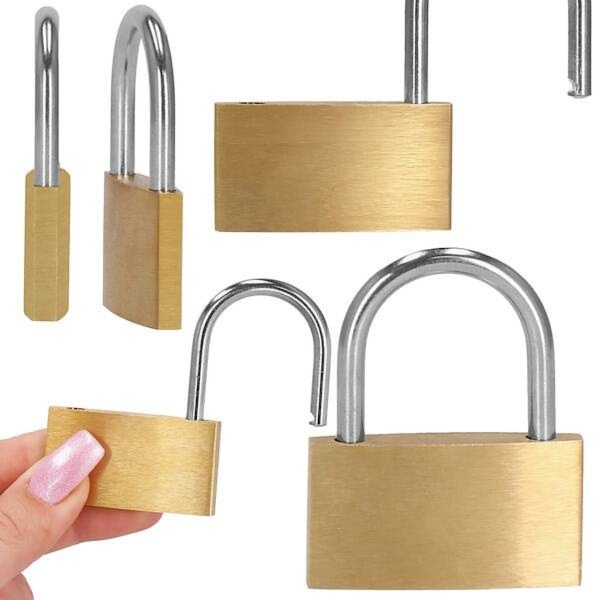 Kłódka na kluczyk zatrzaskowa do bagażu, sejfu, garażu metalowa złota