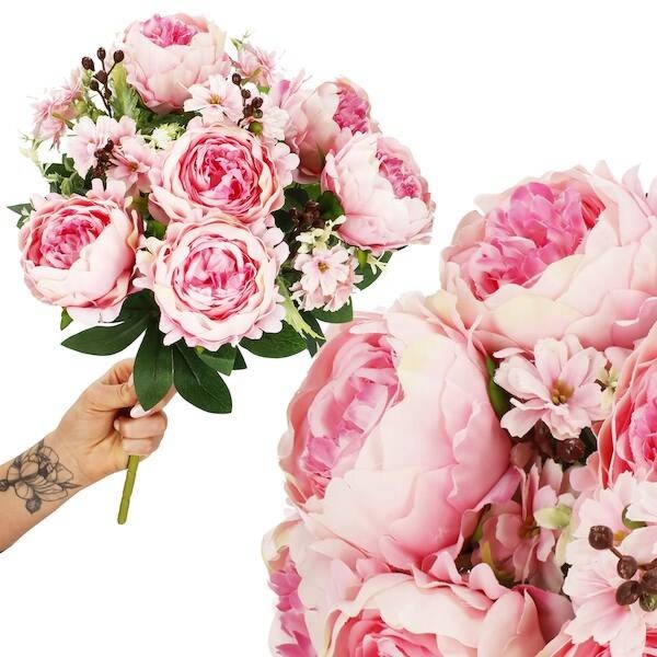 Sztuczne kwiaty bukiet piwonie 18 kwiatów wys. 46 cm, na ślub, dekoracje do domu