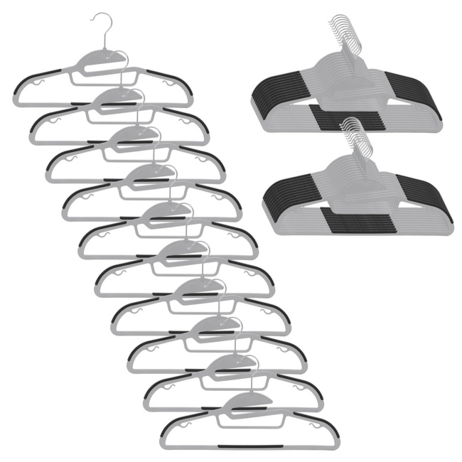 Wieszak plastikowy zestaw 30 szt. antypoślizgowe wieszaki na ubrania szaro-czarny