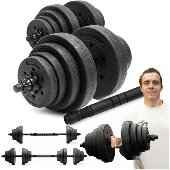 Hantle regulowane zestaw 2x15 kg obciążeń gryf do treningu 30 kg talerze zaciski łącznik do hantli