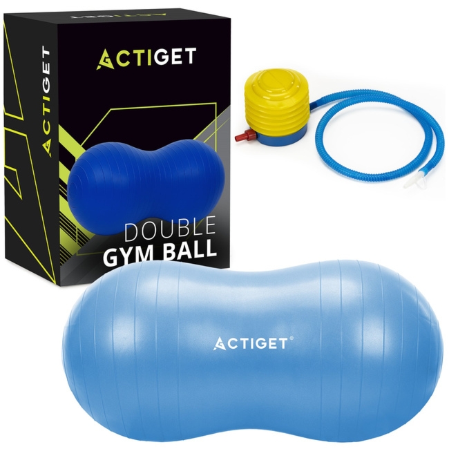 Piłka gimnastyczna fasolka 85 cm z pompką rehabilitacyjna orzeszek do ćwiczeń niebieska
