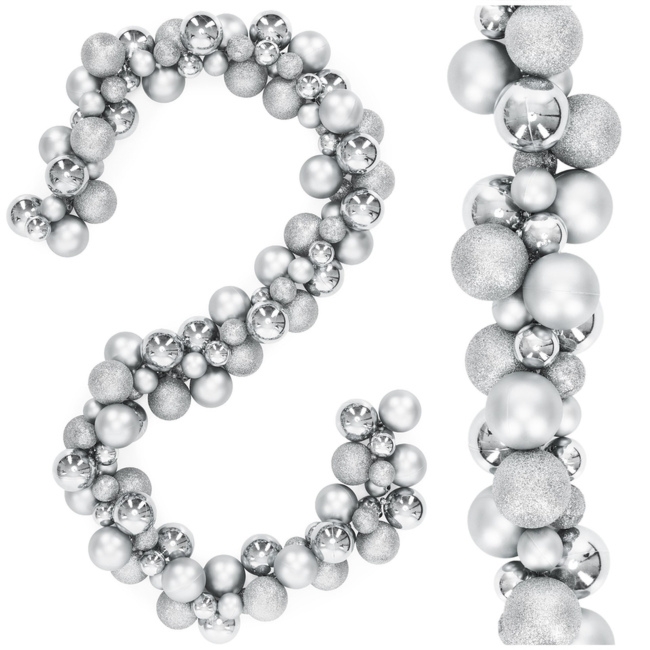 Girlanda świąteczna 160 cm łańcuch z bombek 130 szt. srebrne