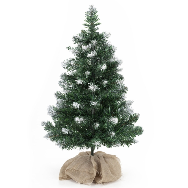 Choinka sztuczna 60 cm sosna ośnieżona z jutą małe drzewko świateczne na stolik
