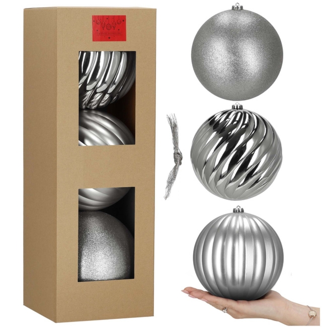 Bombki choinkowe 3 szt. duże ozdoby świąteczne 20,5 cm brokat srebrne