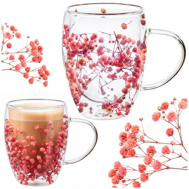 Szklanka termiczna do kawy 300 ml filiżanka z podwójnym dnem na herbatę, z kwiatami