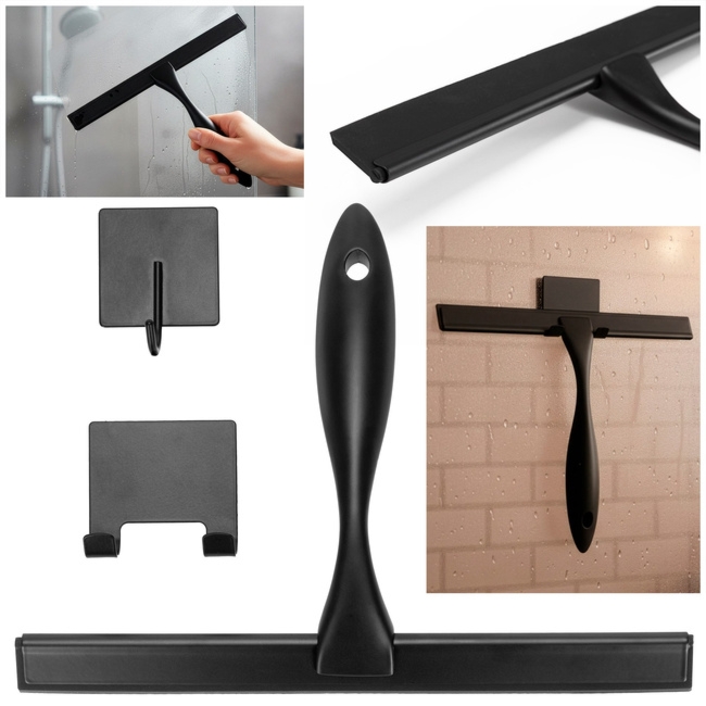 Ściągaczka do szyb, kabiny prysznicowej, łazienkowa ze stali nierdzewnej z uchwytem, czarna