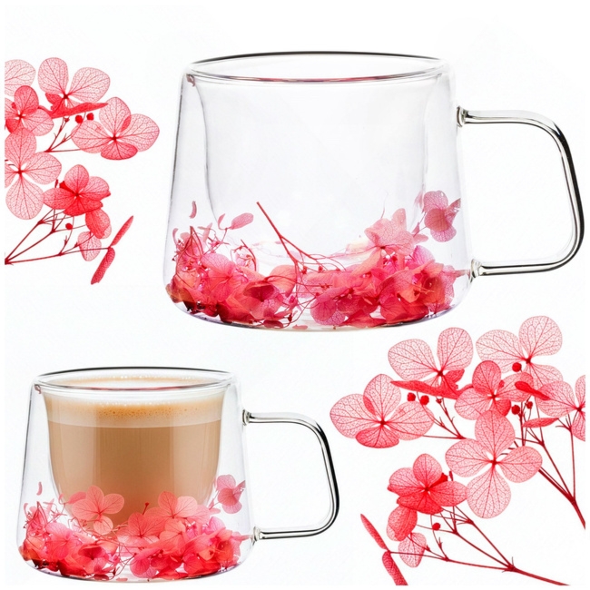 Szklanka termiczna do kawy 180 ml filiżanka z podwójnym dnem na herbatę, z kwiatami
