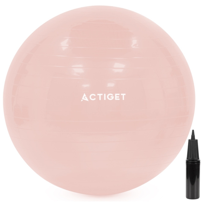 Piłka 65 cm do ćwiczeń pilates, rehabilitacyjnych, stretchingu z pompką, pudrowy róż