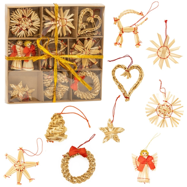 Ozdoby choinkowe, bombki słomiane 27 szt. naturalne dekoracje świąteczne, brązowe