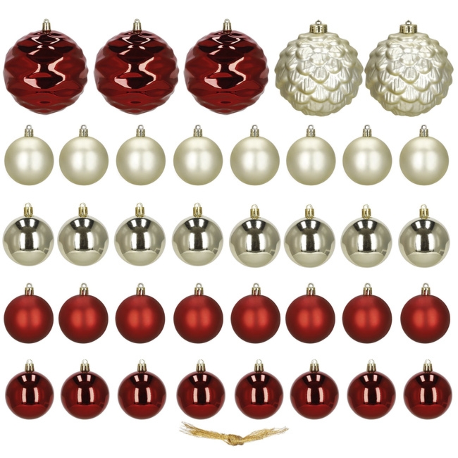 Bombki choinkowe 37 szt. zestaw dekoracji świątecznych, nietłukące złoto-czerwone