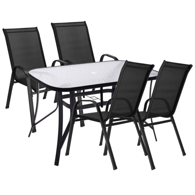 Meble ogrodowe 4 krzesła metalowe, stół ze szkłem hartowanym komplet na taras czarny