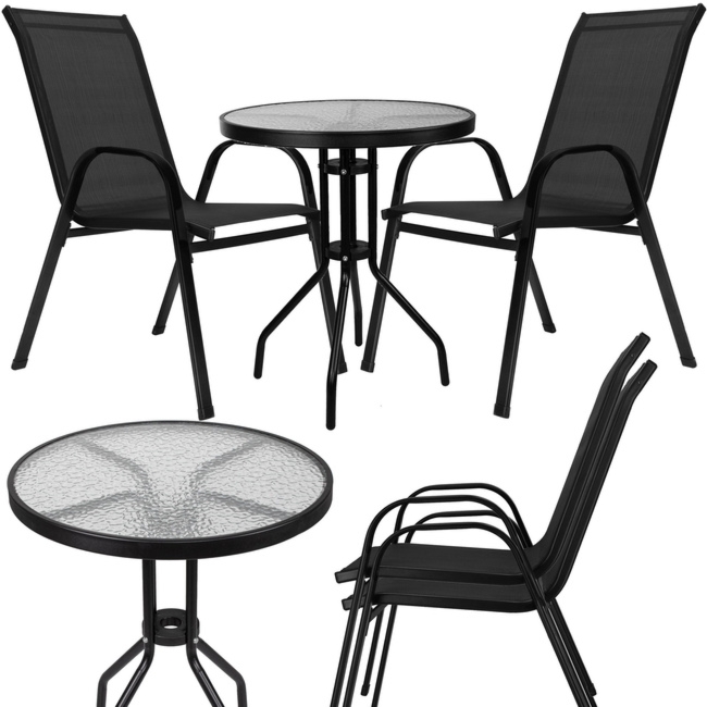 Meble ogrodowe metalowe zestaw dla 2 osób okrągły stół 2 krzesła czarny