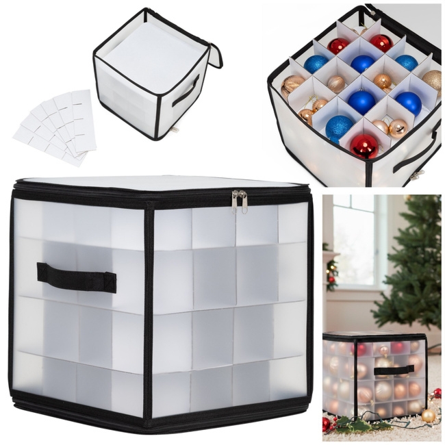 Organizer, opakowanie na dekoracje świateczne, bombki 64 przegródki czarno-przeźroczysty