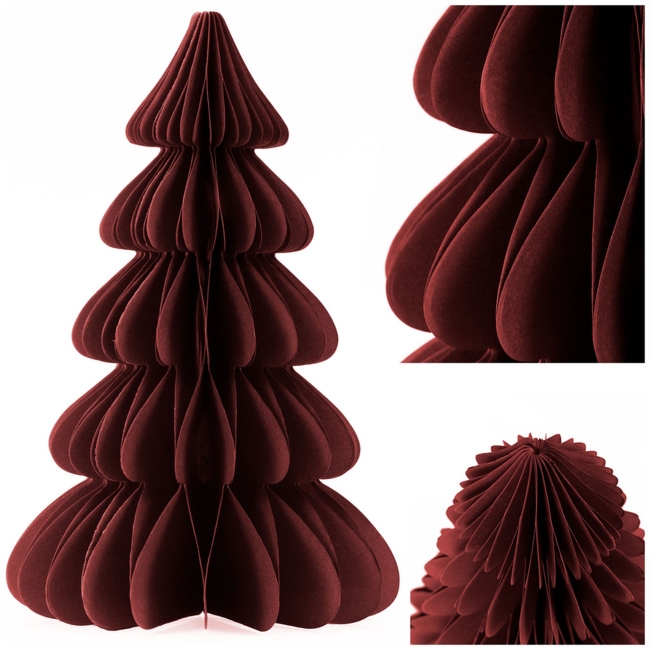 Papierowa choinka 30 cm ozdoba świąteczna dekoracja 3D z magnesem bordowa