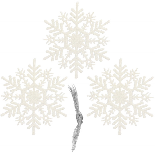 Zawieszka na choinkę śnieżynki 3 szt. ozdoba świąteczna 10,5 cm biały brokat