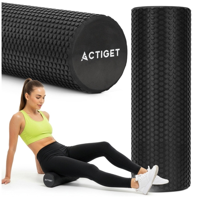 Roller do masażu z wypustkami, wałek piankowy, miękki masażer, czarny