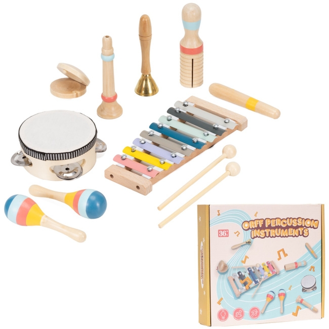 Instrumenty muzyczne dla dzieci zestaw 8 szt. drewniane zabawki do grania