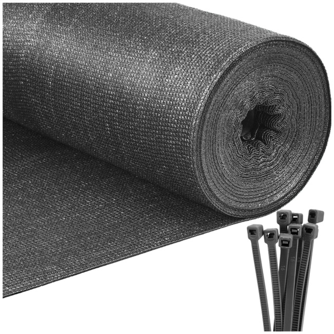 Siatka cieniująca 62% osłonowa 1,5 x 25 m 65g/m2 100 szt. opasek zaciskowych jasny antracyt