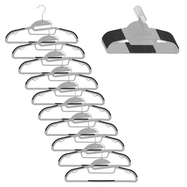 Wieszak plastikowy zestaw 20 szt. antypoślizgowe wieszaki na ubrania szaro-czarny