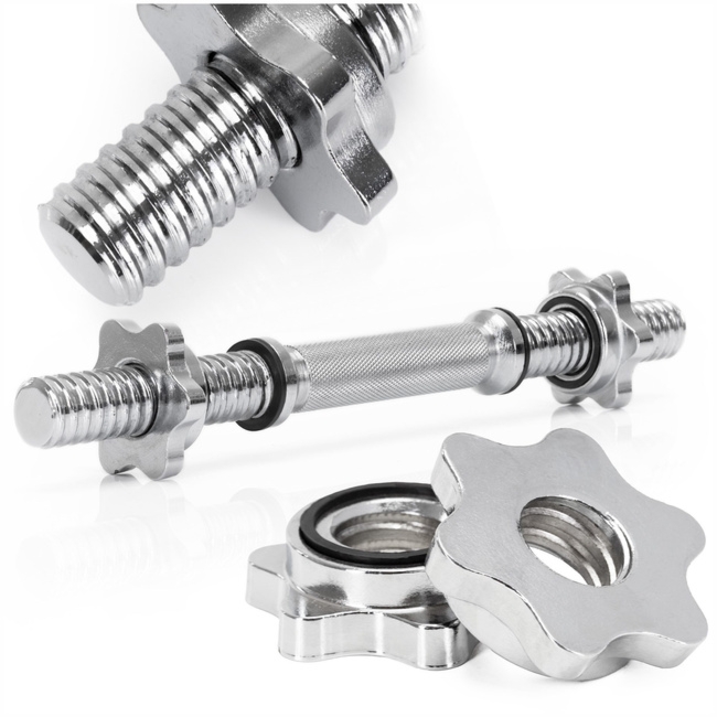 Gryf krótki 36 cm do hantli z zaciskami śr. 28 mm gwintowany, stal chromowana