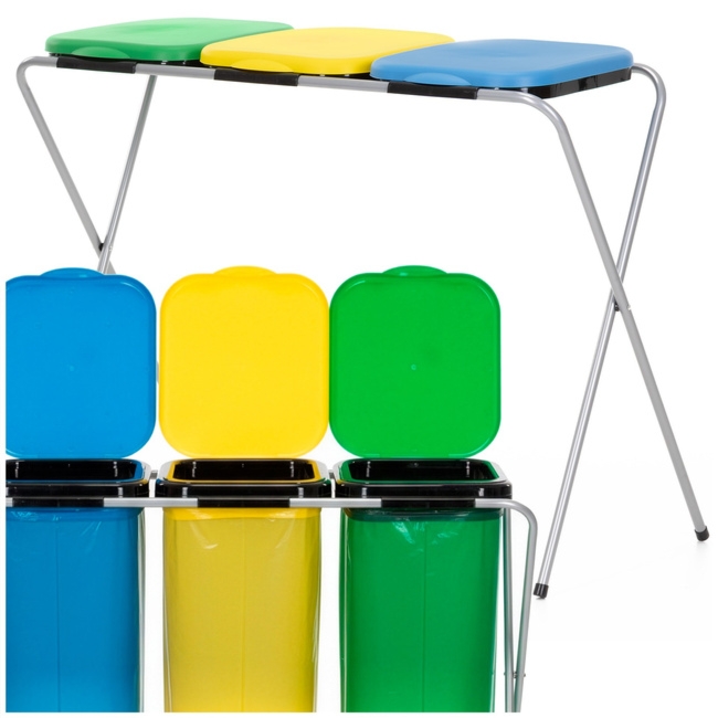 Stelaż na trzy worki do segregacji odpadów, stojak z pokrywami na śmieci
