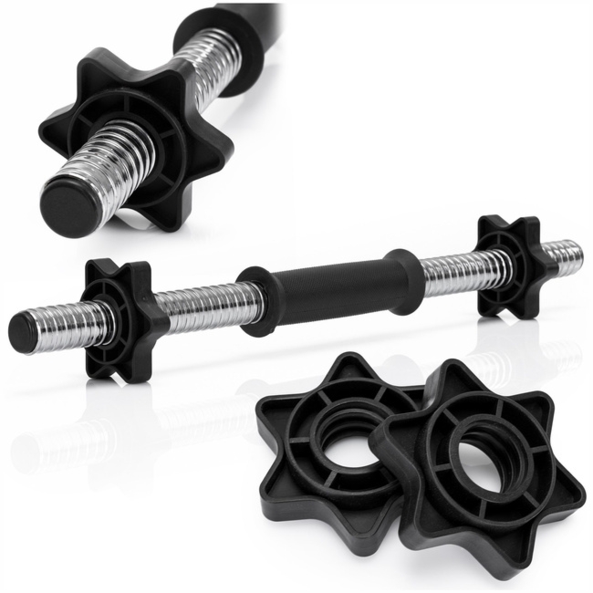 Gryf krótki 45 cm do hantli z zaciskami śr. 25 mm gwintowany, stal chromowana