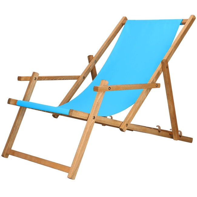 Leżak ogrodowy, drewniany z 3-stopniową regulacją, plażowy, balkonowy niebieski